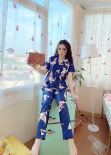 Bộ pijama cộc tay vải lụa gấm cao cấp