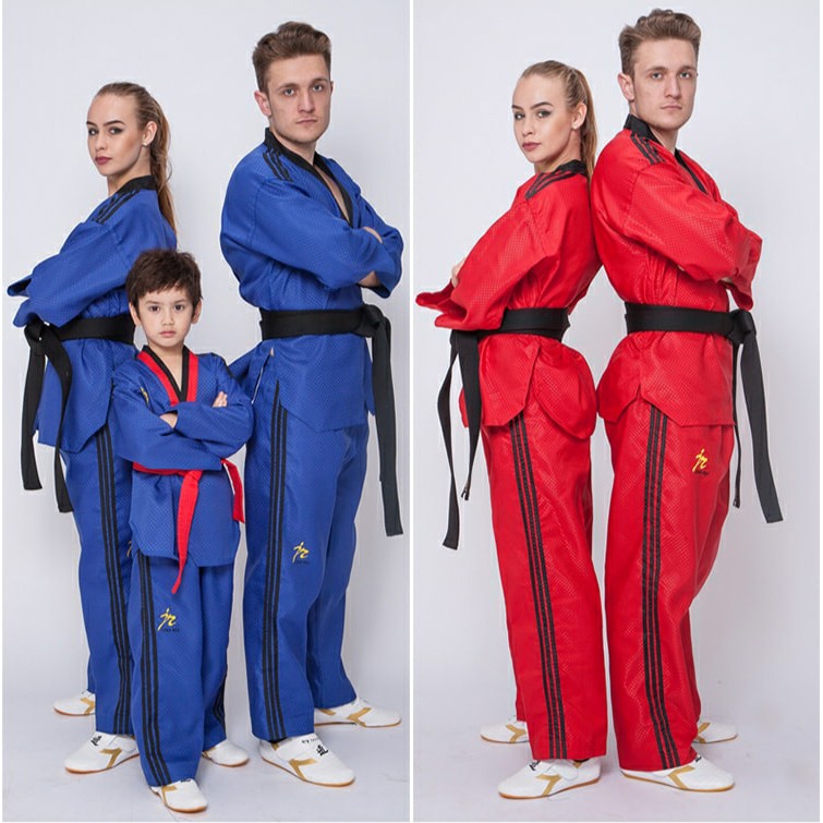 Võ phục Taekwondo Special Color Đen - Xanh - Đỏ vải kim cương ô vuông siêu ngầu