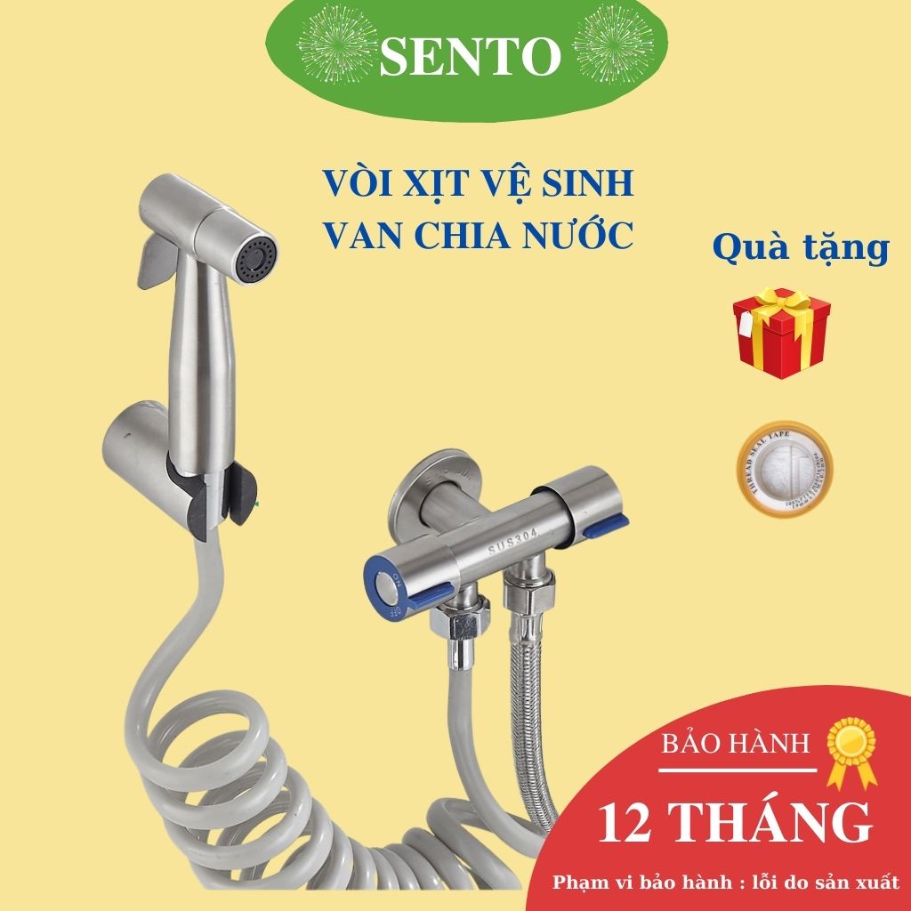 Vòi Xịt Vệ Sinh Van Chia Nước SENTO SUS304 Có 2 Cổng Xả Đường Kính Lắp Đặt 20cm-Tặng Cuộn Băng Tan