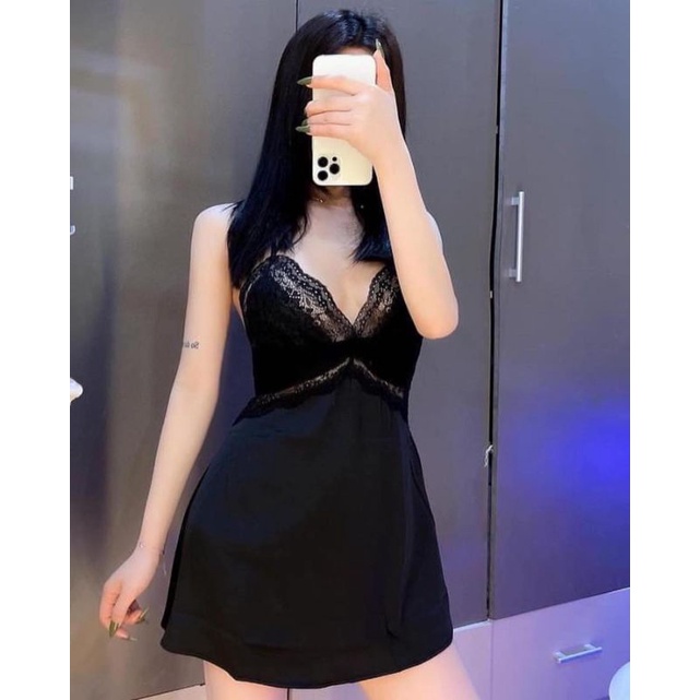 VN11 váy ngủ đầm ngủ lụa ren khoét lưng