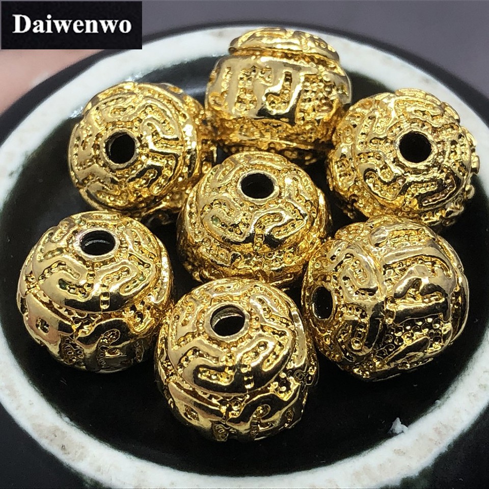 Set 5 Hạt Xâu Chuỗi Khắc Chữ Bằng Đồng Mạ Vàng 10mm Dùng Để Làm Vòng Đeo Tay Diy