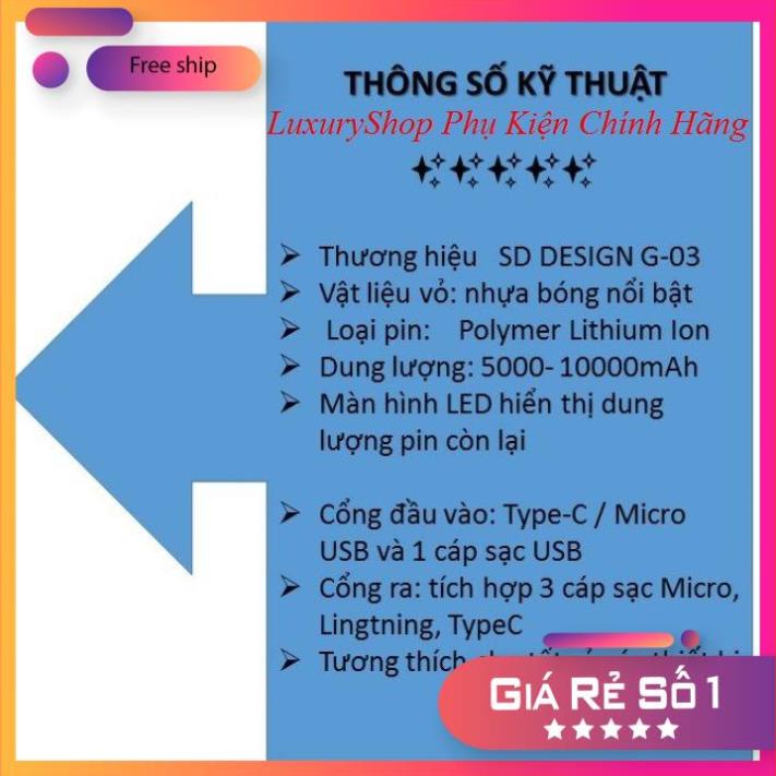 gf7 Pin sạc dự phòng cục sạc dự phòng mini SD Design G03 màn hình led hiển thị dung lượng pin- SDPG03