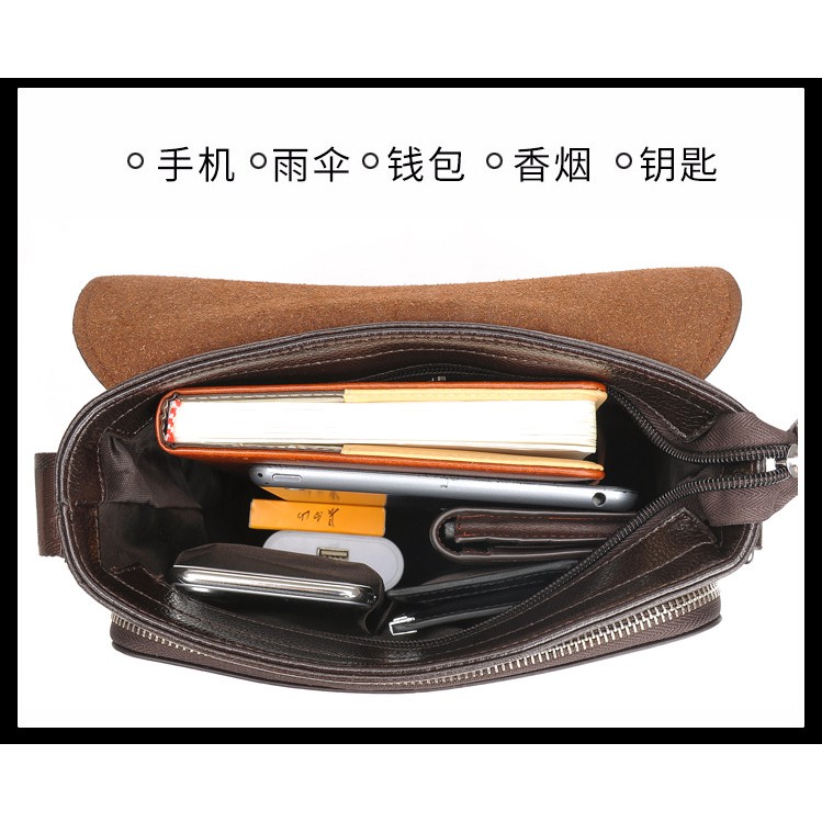 Túi đeo chéo nam, túi đựng ipad hồ sơ tài liệu da bò thật cao cấp   ĐEN - NÂU - BẢO HÀNH DA 12 THÁNG