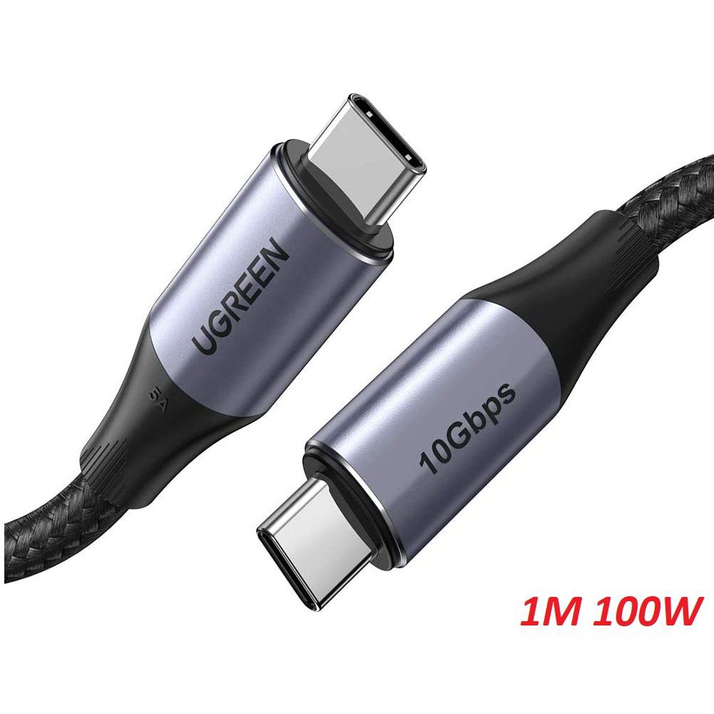 Ugreen 80150 1M 100W 5A màu đen sạc siêu nhanh hỗ trợ PD cáp USB type C 3.1 gen2 chống nhiễu US355