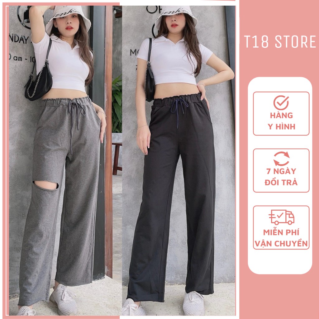 quần ống rộng nữ cạp chun lai tưa chất da cá T18 STORE QT07