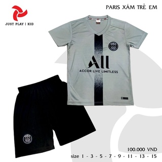 [ĐỒ ĐÁ BANH DỄ THƯƠNG CHO BÉ] Bộ quần áo đá banh Paris xám cho bé trai và bé gái