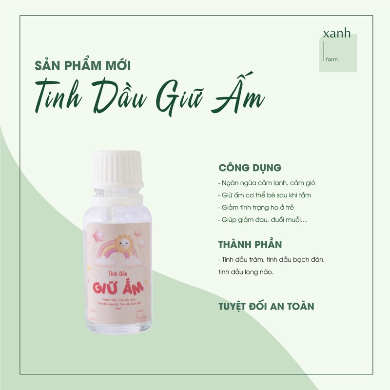 Tinh Dầu Giữ Ấm Xanh Farm_Giữ ấm cho bé_HANDMADE (Size du lịch tiện lợi)