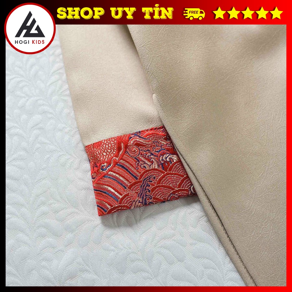 Áo dài cách tân bé trai Hogi Long Mộc, chất liệu nhung chéo hàn, size từ 1đến 9 tuổi, áo dài tết cho trẻ em