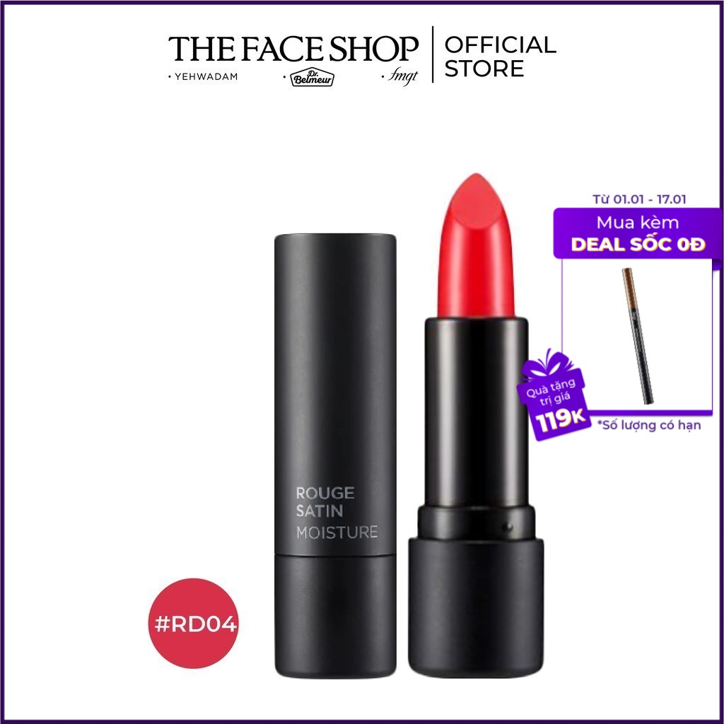 [Mã COSTFS205 -8% đơn 250K] Son Môi Trang Điểm TheFaceShop Rouge Satin Moisture 3.6g