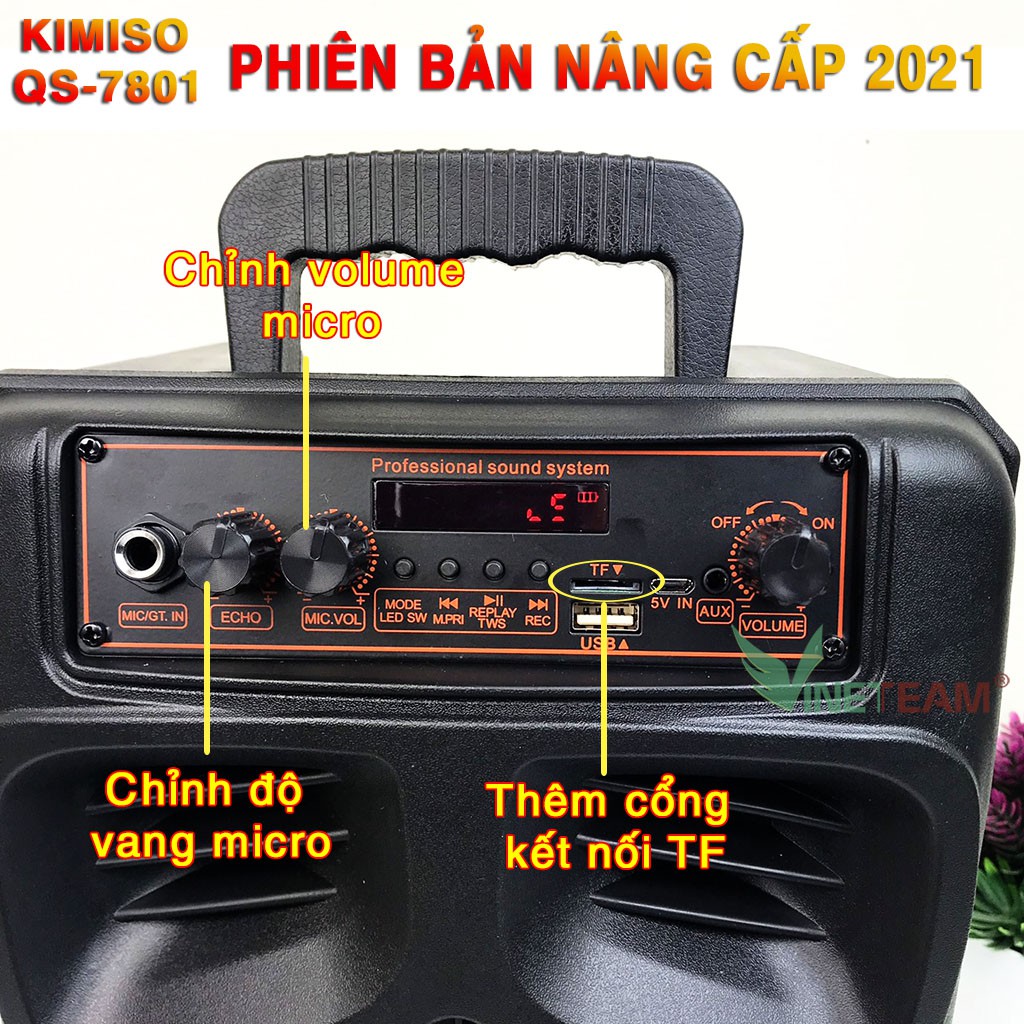 Siêu giảm giá - Loa kẹo kéo mini Karaoke giá rẻ  KIMISO QS-7801 Bass 20 ,Kèm điều khiển Tặng 1 micro có dây -dc4385