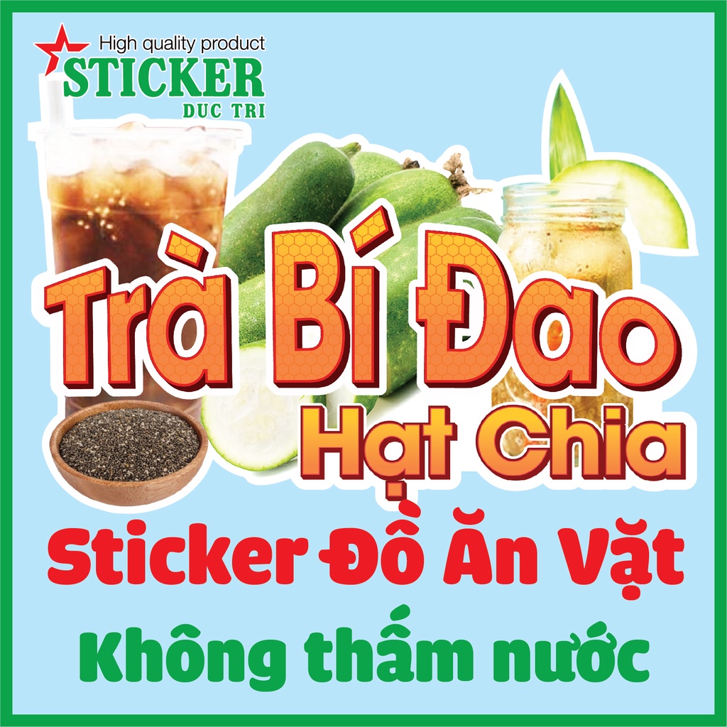 Sticker miếng dán hình Trà Tắc, Trà Chanh, Trà sữa, Trà Dâu, Trà Đào, Trà Bí Đao Hạt Chia... dùng trang trí quán.