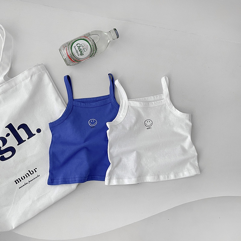 Áo Thun Sát Nách Vải Cotton Mỏng Thoải Mái In Chữ Và Mặt Cười Phong Cách Hàn Quốc Cho Nam Và Nữ