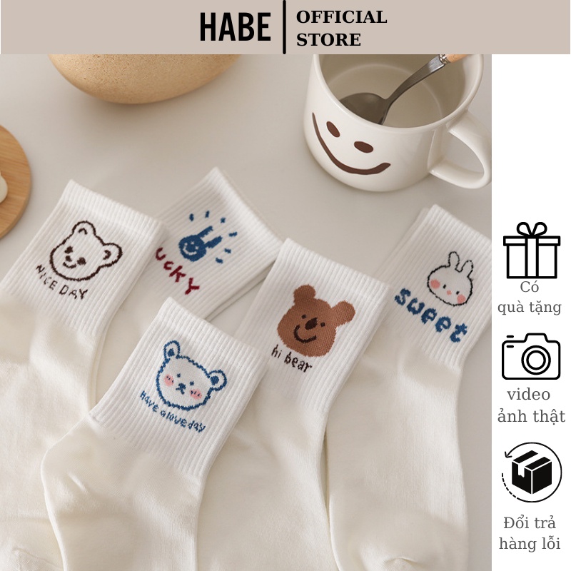 Tất vớ hình gấu cổ cao cute dễ thương rẻ đẹp phong cách Hàn Quốc
