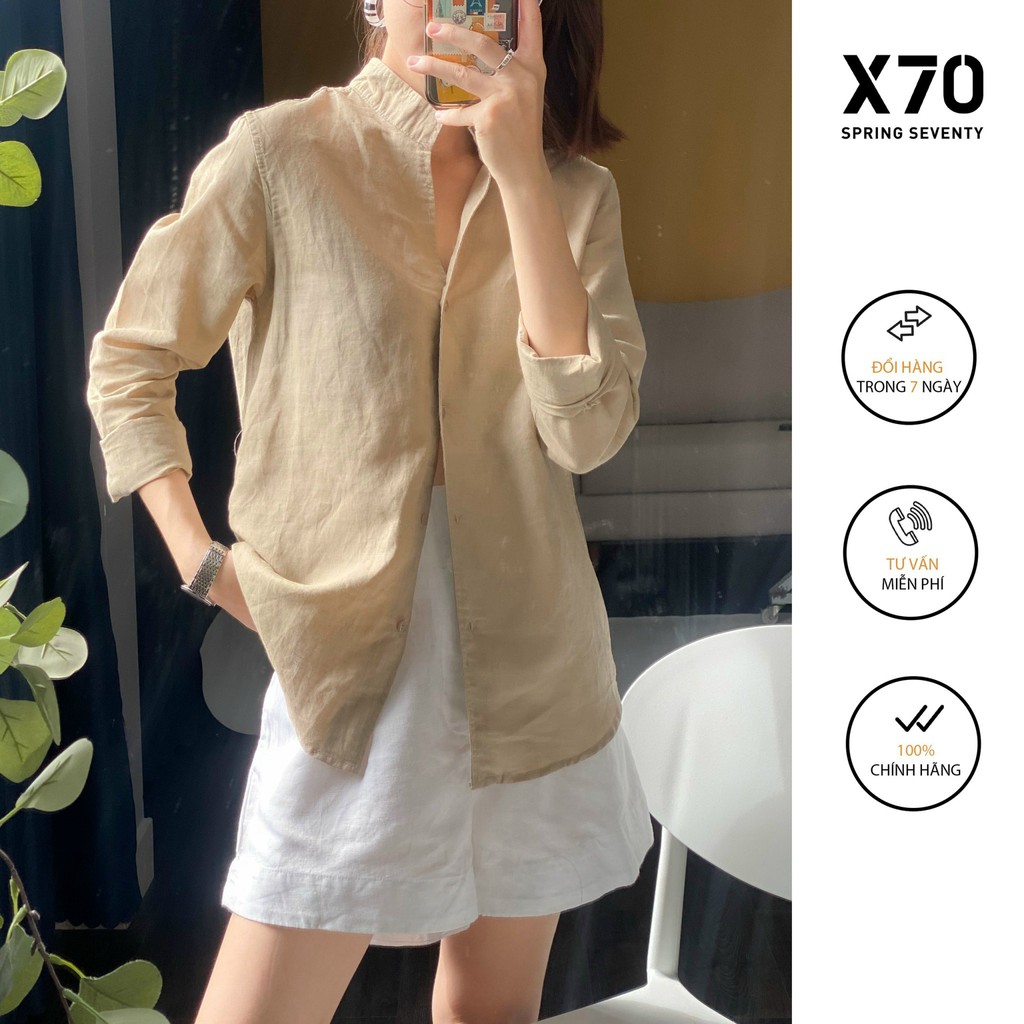 Áo Sơ Mi Nữ Trơn Dài Tay Linen Thiết Kế Cổ Trụ Thời Trang X70 - 01540002