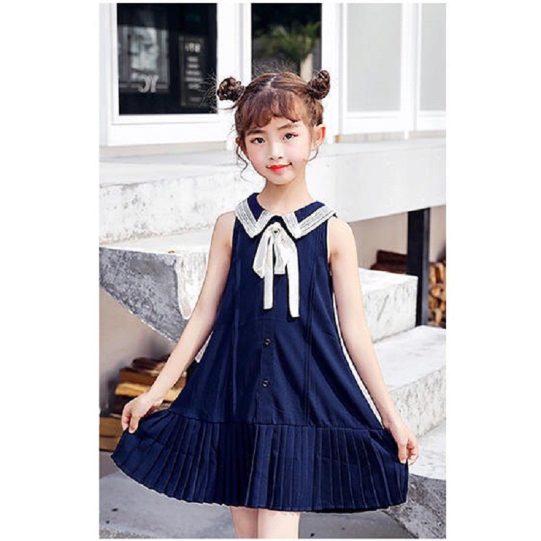 Đầm xòe dập ly nơ rời cho bé TP10