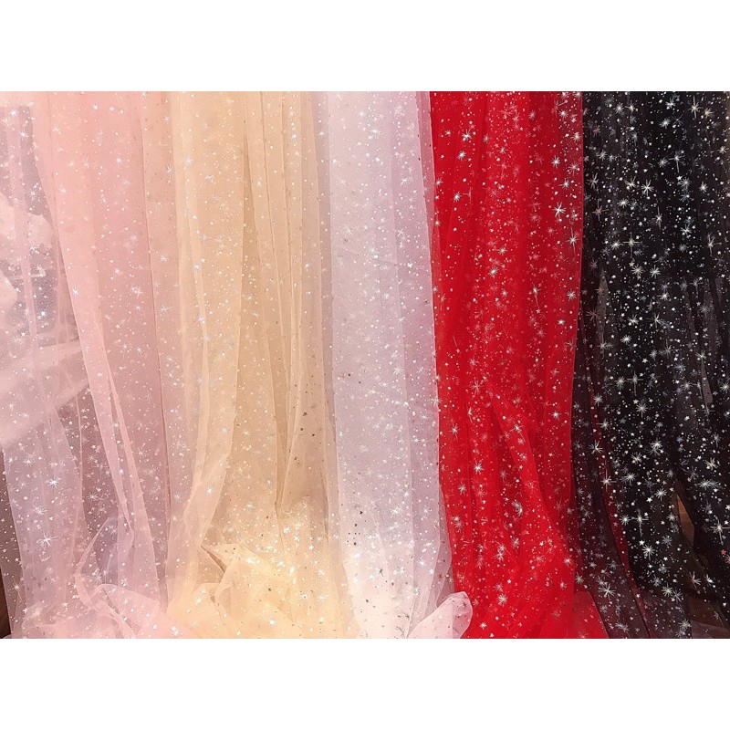 Vải voan lưới phun ngôi sao lấp lánh may váy làm scrunchies làm rèm, background, decor studio siêu xinh