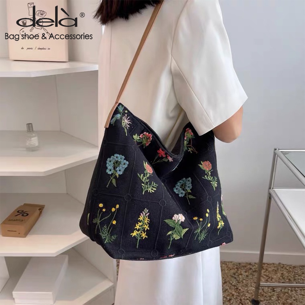 Dela Túi Xách canvas Cỡ Lớn Thêu Họa Tiết Thời Trang Cho Nữ