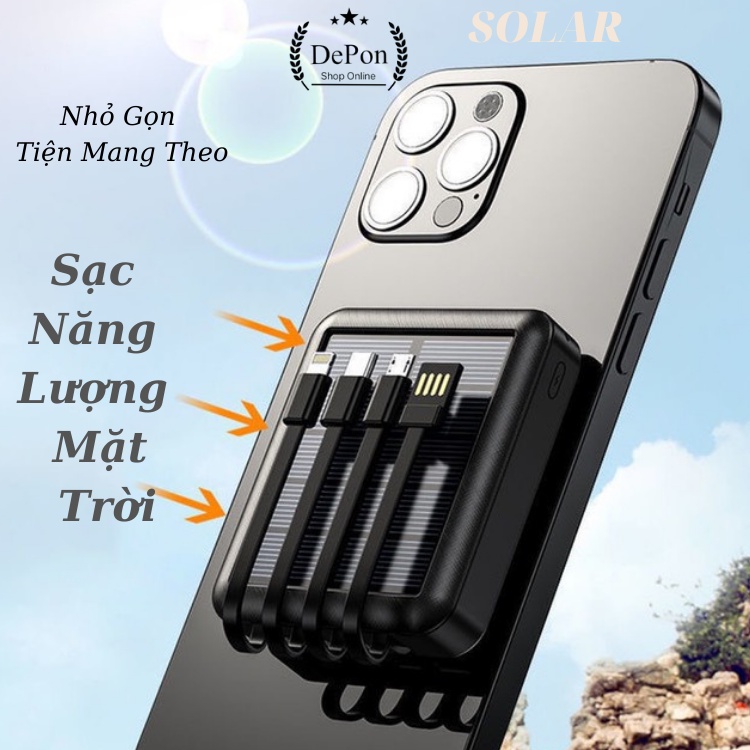 Sạc Dự Phòng,Pin Sạc Dự Phòng 20000mah,Sạc Năng Lượng Mặt Trời,Sạc Nhanh Pin Mini Nhỏ Gọn Tiện Mang Theo