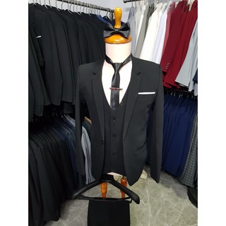 Bộ Vest Nam Ôm Body mềm mịn ( Áo vest, quần, gile, cà vạt, nơ, ghim cài) hộp đựng