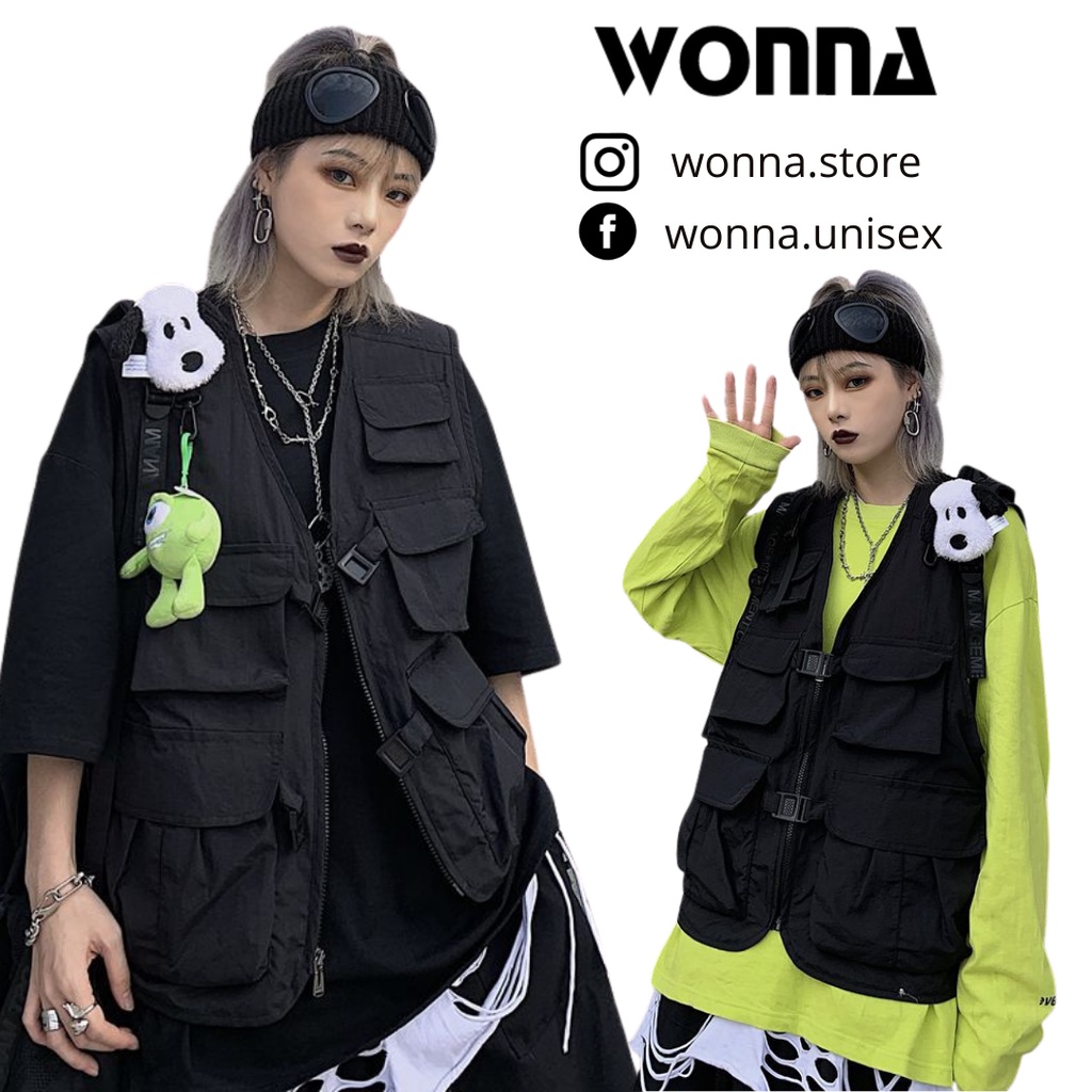 Áo gilê GILE nam nữ áo phao đen ngầu cá tính Hàn bigsize form rộng hot street style darkswear menswear túi hộp TACTICAL