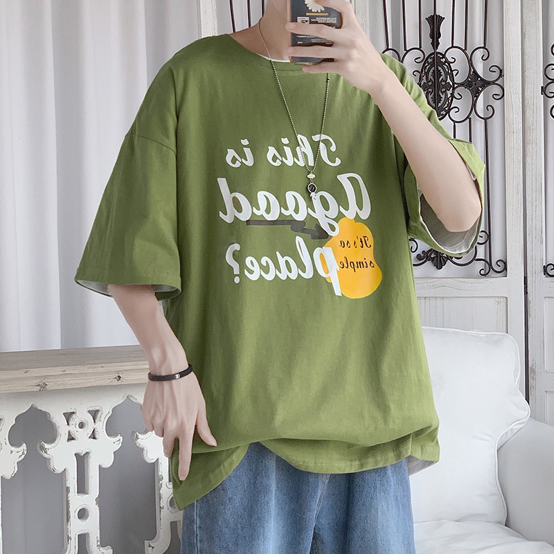 Áo Thun Ngắn Tay Dáng Rộng In Chữ Cá Tính Dành Cho Nam