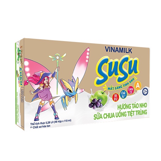 Thùng 48 Hộp Sữa Chua Uống Susu IQ Hương Táo Nho 110ml
