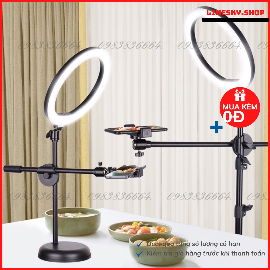 Bộ quay video review, 2 kẹp kèm giá đỡ điện thoại để bàn hàng chính hãng cao cấp