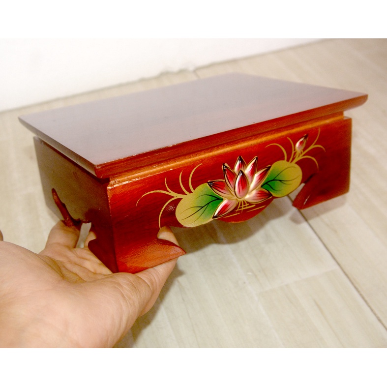 Đôn gỗ chữ nhật nhiều cỡ khắc nổi hoa sen kê tượng,đặt bàn thờ