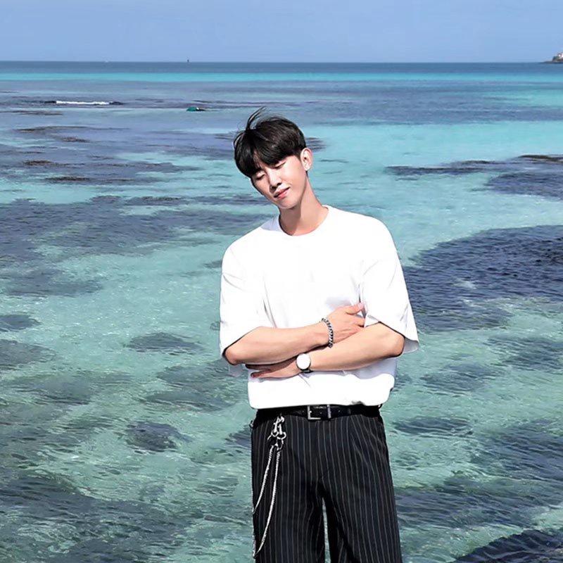 Áo Thun Tay Ngắn Màu Trơn Dáng Rộng Phong Cách Thời Trang Hàn Quốc Cho Nam Giới