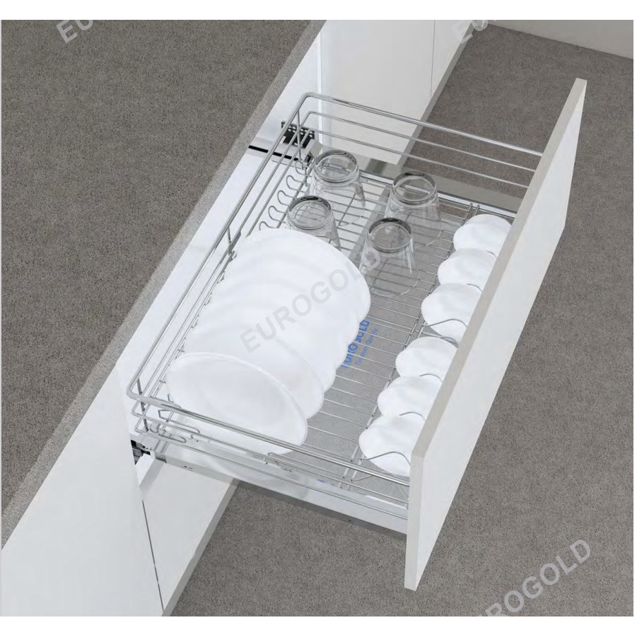 KỆ BÁT ĐĨA INOX NAN ÂM TỦ EG6260 - EG6290 GẮN CÁNH, RAY GIẢM CHẤN, THƯƠNG HIỆU EUROGOLD