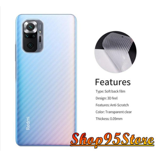 Miếng dán carbon Redmi Note 10 / Redmi Note 10 pro chống bám vân tay