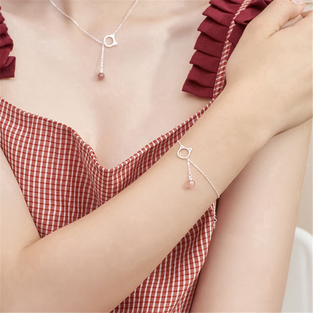 Vòng đeo tay mặt hình chú mèo đính đá dễ thương cho nữ
