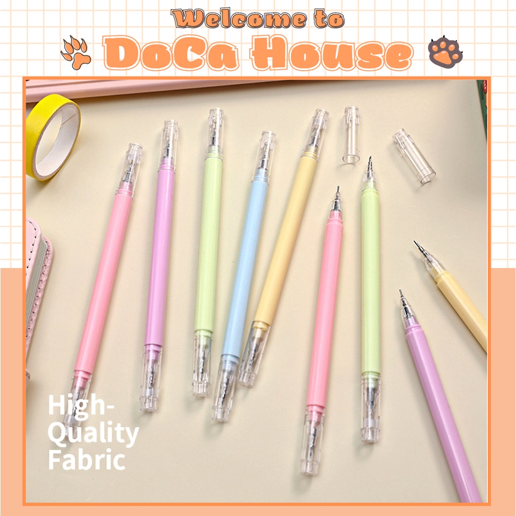 Bút gel mực đen + dao cắt sticker washi tape 2 đầu, bút unbox màu pastel đơn giản dễ thương