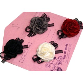 Hoa cài áo hoa hồng lụa nơ voan handmade RP032