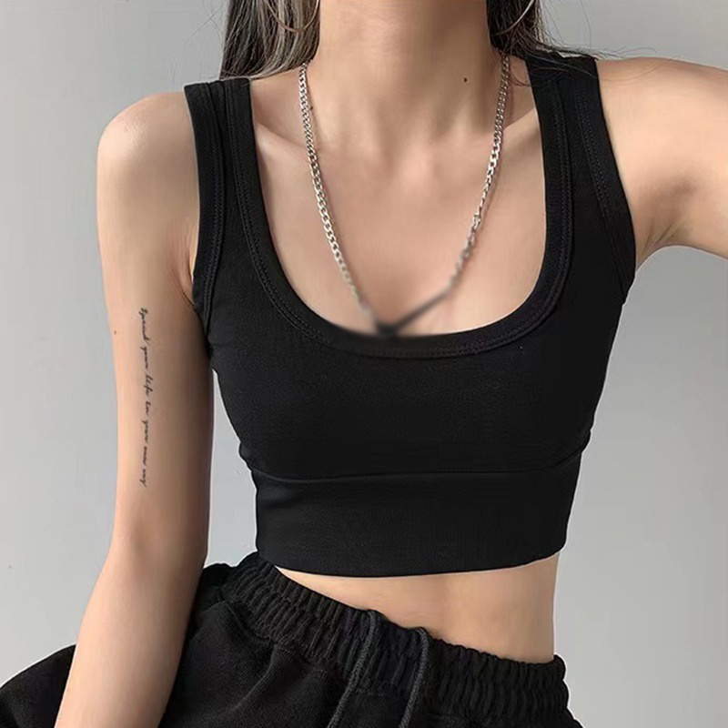 Áo Tank Top Thể Thao Sát Nách Màu Sắc Thanh Lịch Có Mút Đệm Ngực