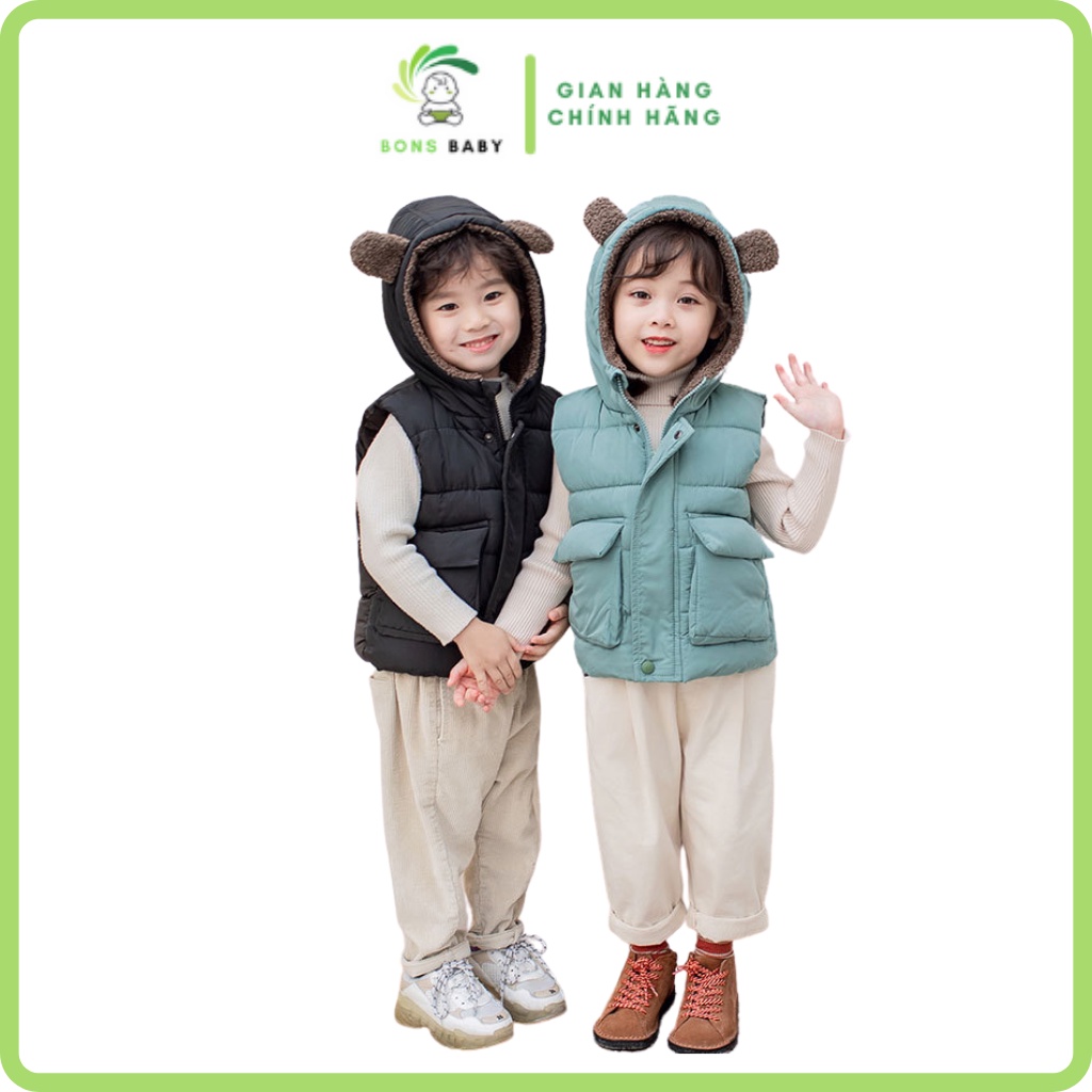Áo gile phao tai Gấu lót lông cho bé trai và bé gái 1-6 tuổi hàng Quảng Châu siêu nhẹ siêu ấm
