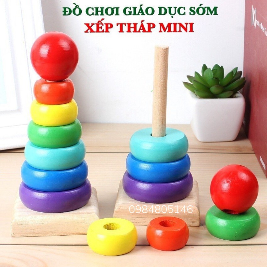 Đồ Chơi Gỗ Tháp Cầu Vồng 7 Màu - Đồ Chơi Gỗ Montessori Phát Triển Kỹ Năng Cho Bé