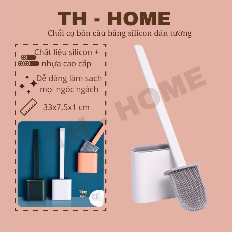 Chổi cọ bồn cầu silicon, cọ vệ sinh toilet dán tường - Tặng kèm 2 miếng dán