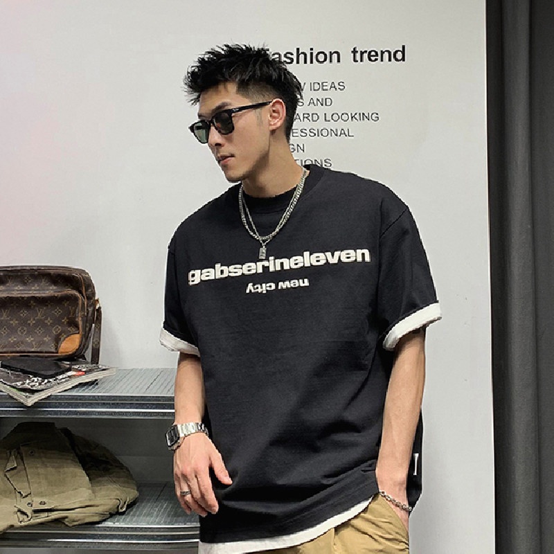 Áo Thun Tay Ngắn Dáng Rộng In Chữ Kiểu Hip-Hop Đường Phố Nhật Bản Cá Tính Cho Nam