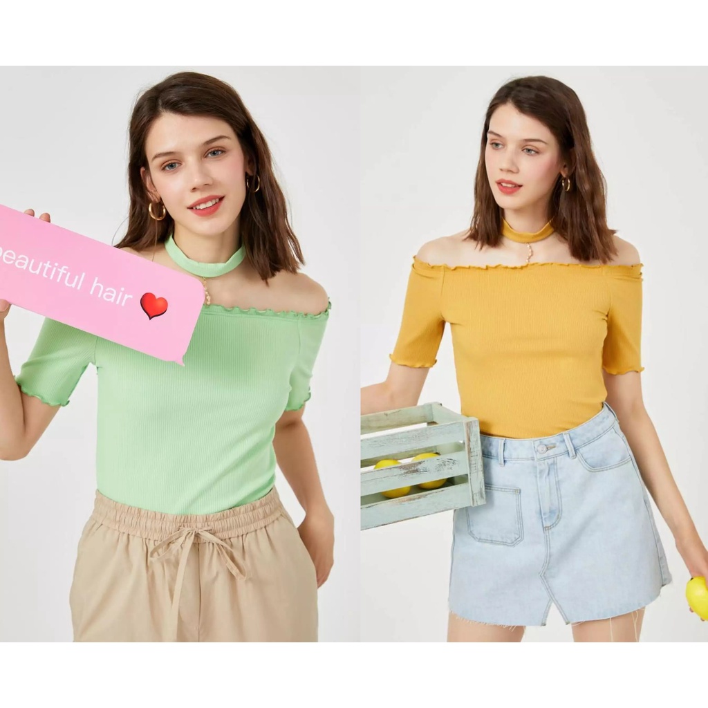 VERO MODA Áo thun nữ choker trễ vai