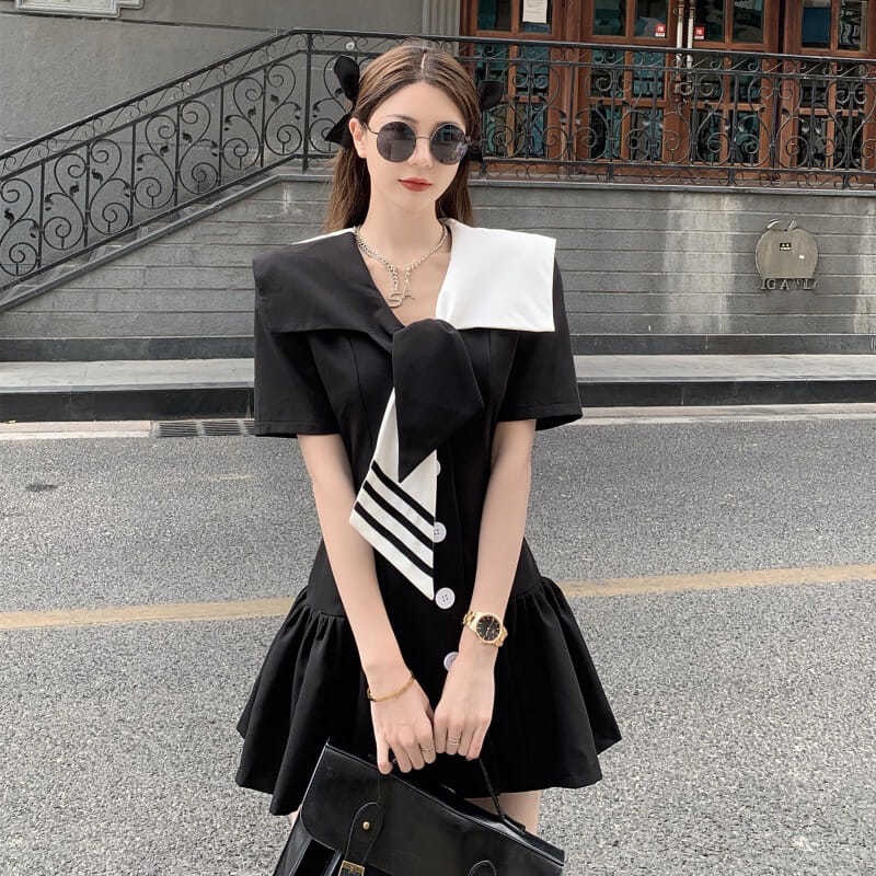 Women's Summer New Black Panel Bubble Skirt