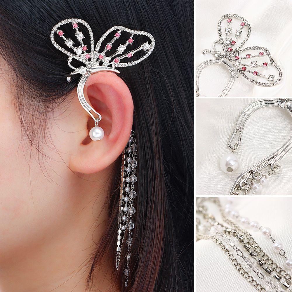 Khuyên Tai Dạng Móc Tua Rua Hình Bướm Cho Nữ|Khuyên Tai Hình Bướm Không Xỏ Lỗ