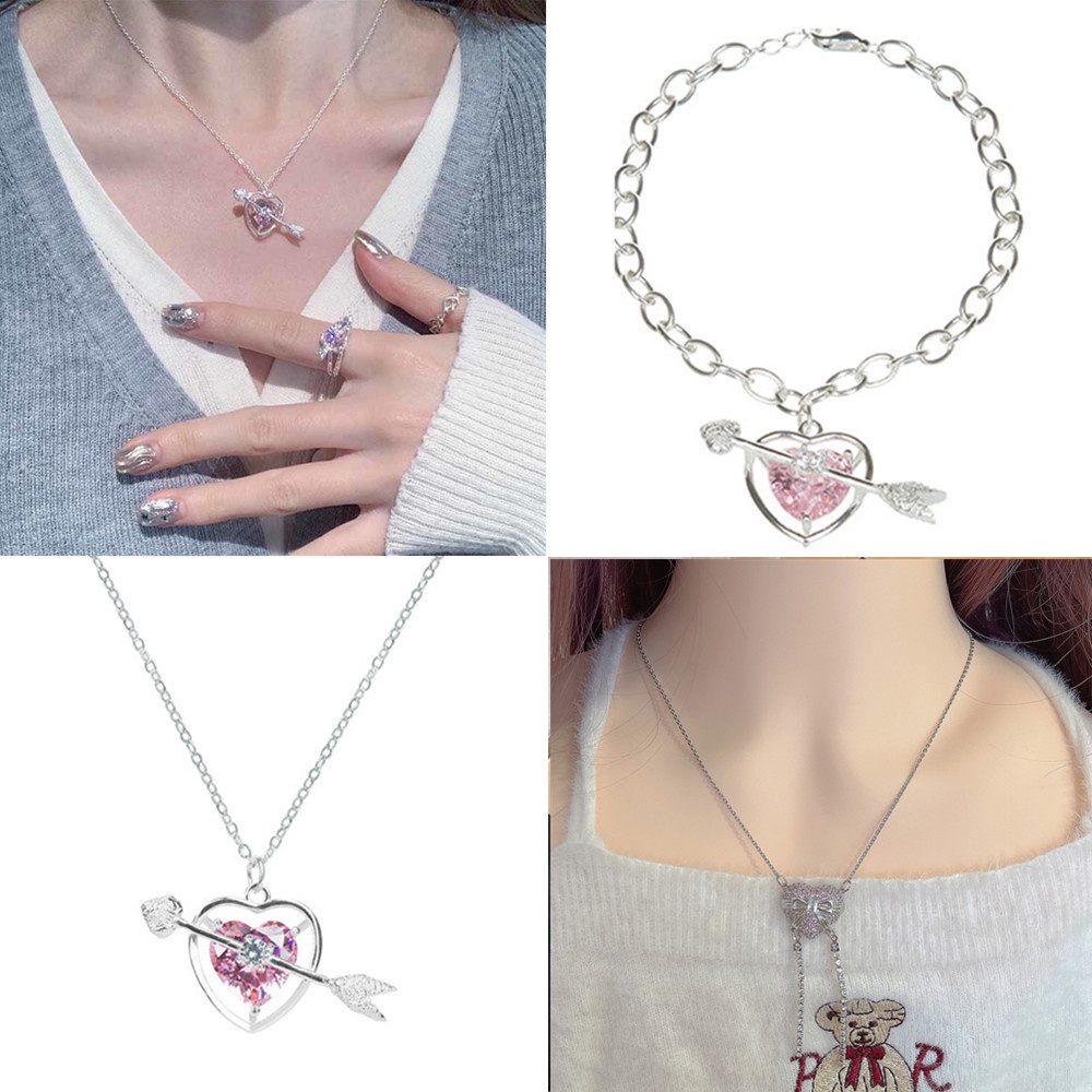 Vòng cổ Mặt Trái Tim Pha Lê Hồng