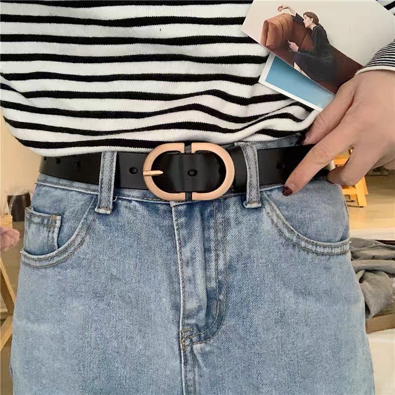 THẮT LƯNG DA Chữ D (TL013) Style HÀN Quốc - Dây nịt da Nam Nữ mặt vàng đồng trẻ trung ulzzang