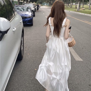 Đầm Hai Dây Phối Lưới Xếp Ly Phong Cách Pháp Thời Trang Mùa Hè Cho Nữ
