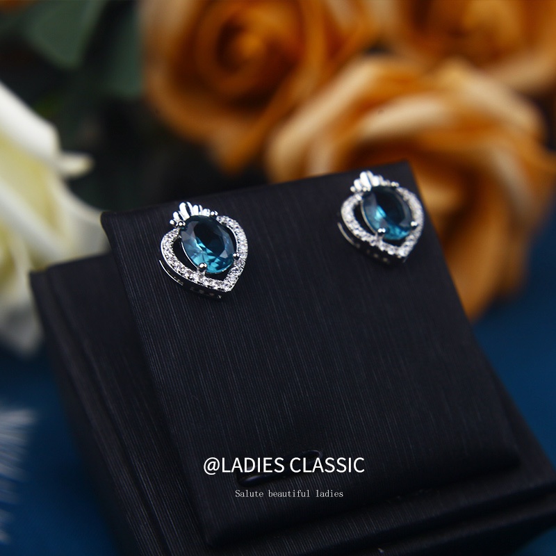 Bông Tai Hình Vương Miện Trái Tim Đính Đá Zircon Thời Trang Sang Trọng Cho Nữ