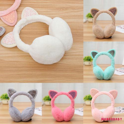 Đệm chụp tai bằng bông giữ ấm mềm mại thiết kế tai mèo dễ thương