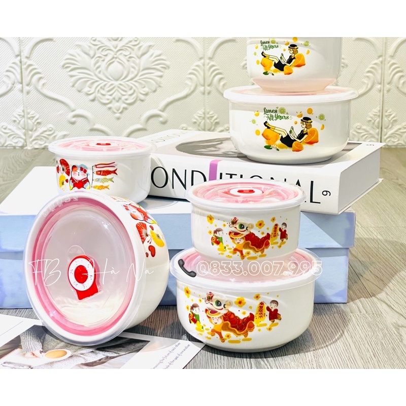 🌟XẢ SỐC🌟BỘ 2 BÁT SỨ NẮP HÚT CHÂN KHÔNG (Size 13cm và 10cm)