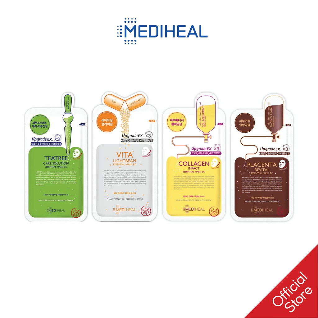 [Combo] Mix 5 Mặt Nạ MediHeal 2 Teatree-2 collagen-1 lightbeam24ml [K1-K4]