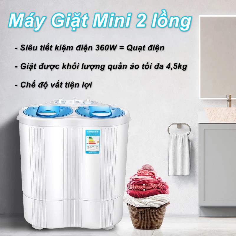 Máy Giặt Mini 2 Lồng 4,5kg tiết kiệm điện 360W ( Phiên bản nâng cấp ) - Home and Garden